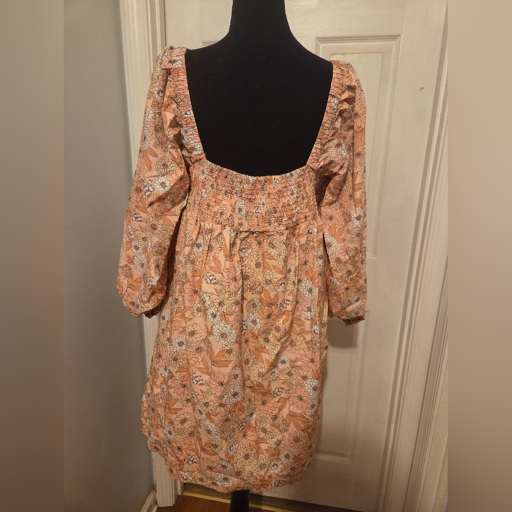 J. Crew Floral Long Sleeve Dress - Peach and White - Picture 4 of 7